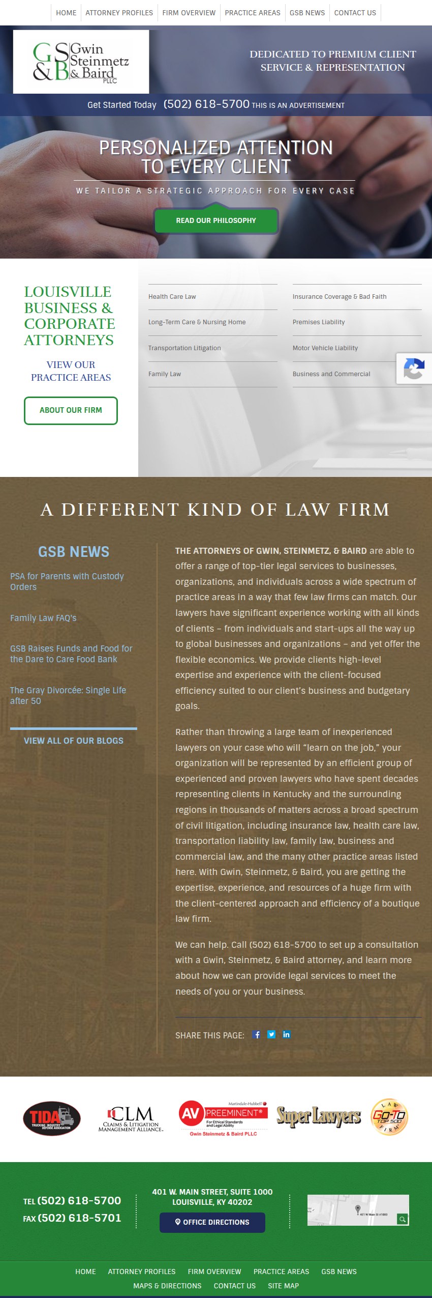 Screenshot of the Gwin Steinmetz & Baird, PLLC website