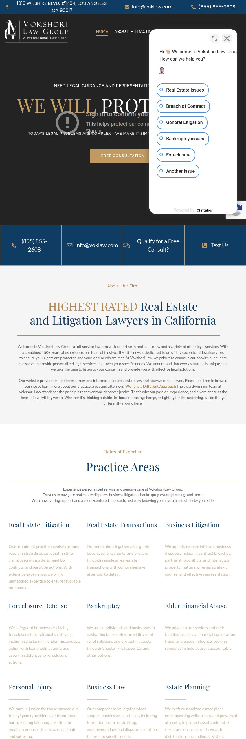 Screenshot of the Vokshori Law Group website