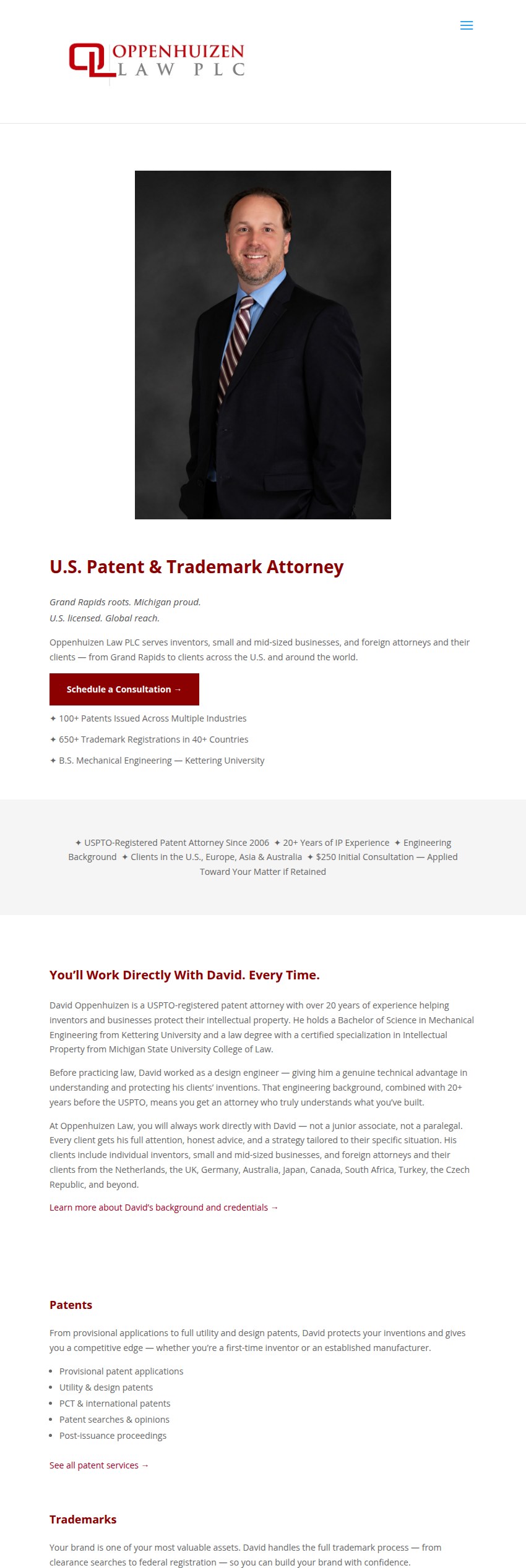 Screenshot of the Oppenhuizen Law PLC website
