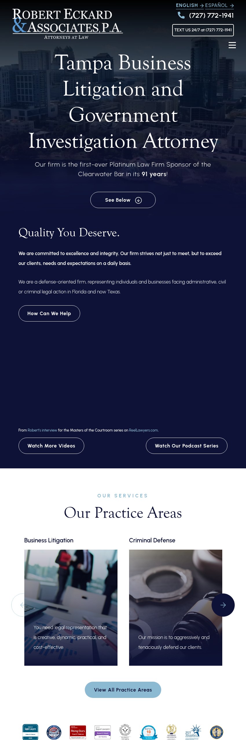 Screenshot of the The Law Office of Robert Eckard & Associates, P.A. website