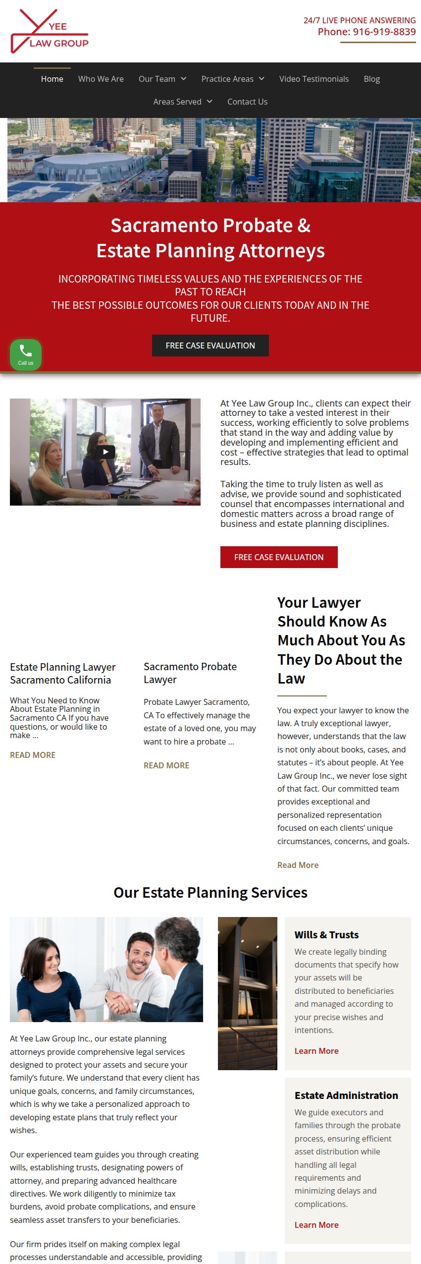 Screenshot of the Yee Law Group Inc. website
