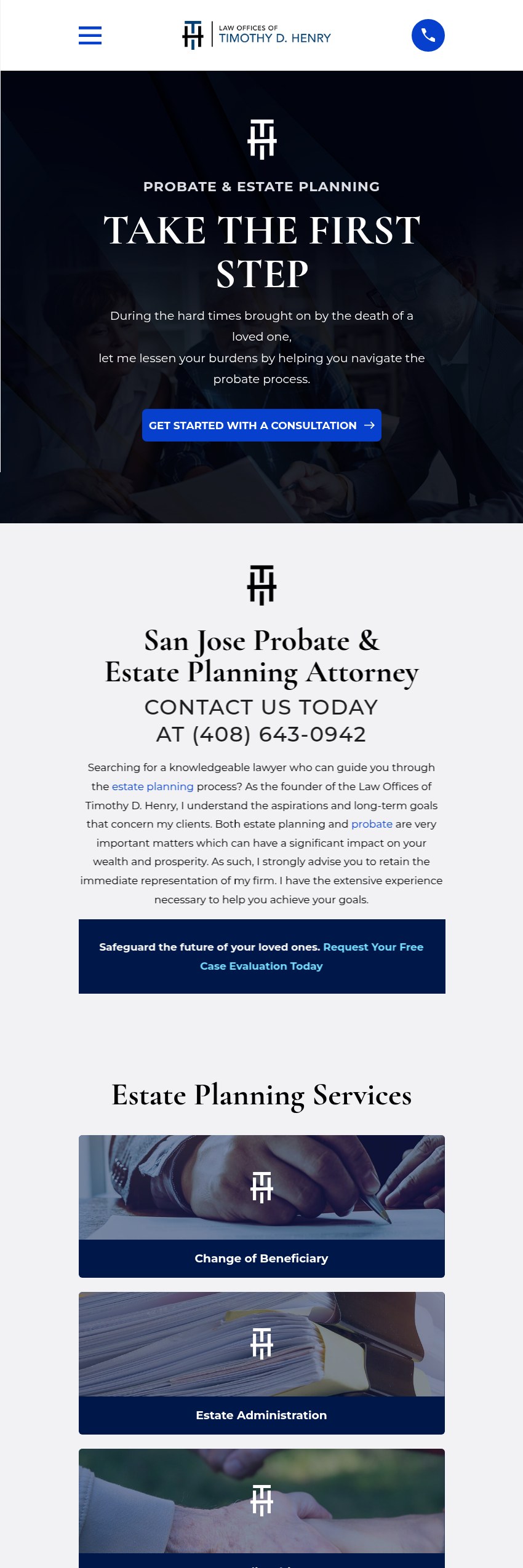 Screenshot of the Law Offices of Timothy D. Henry website