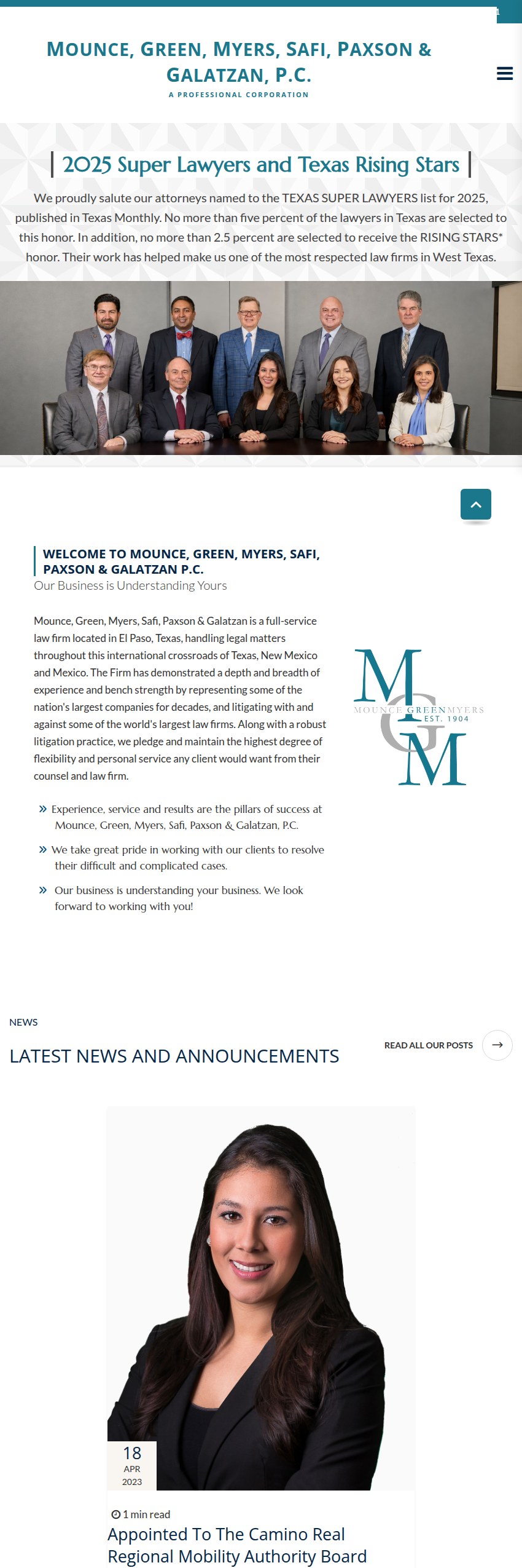 Screenshot of the Mounce, Green, Myers, Safi, Paxson & Galatzan, P.C. website