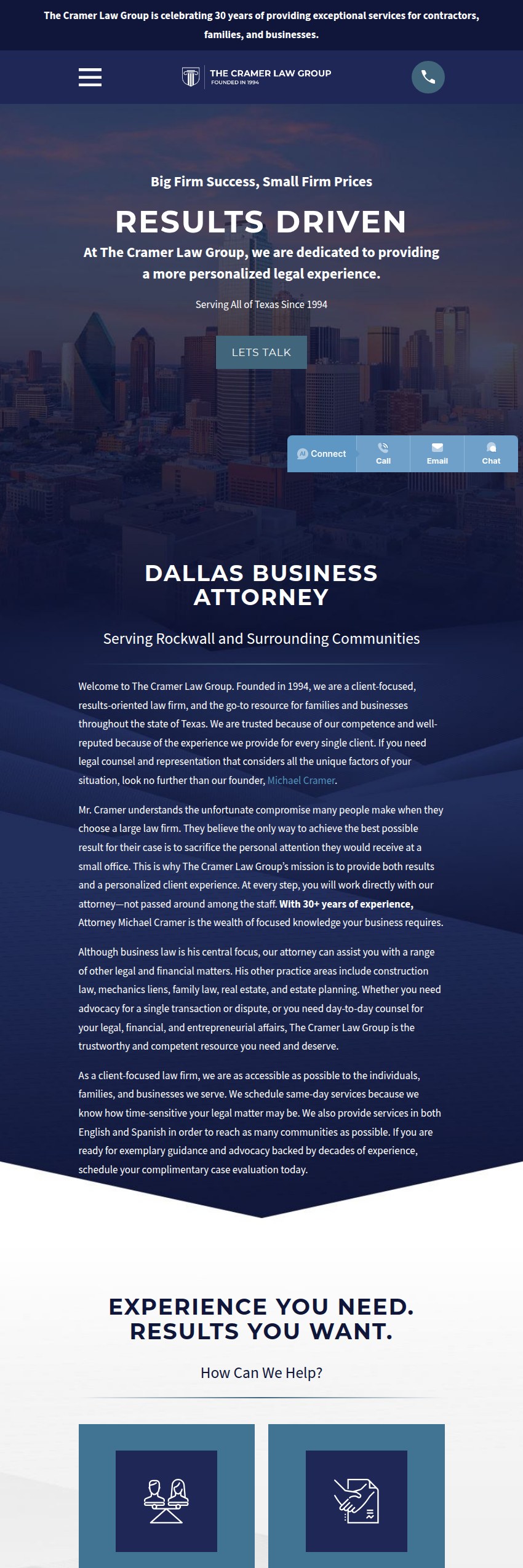 Screenshot of the The Cramer Law Group website
