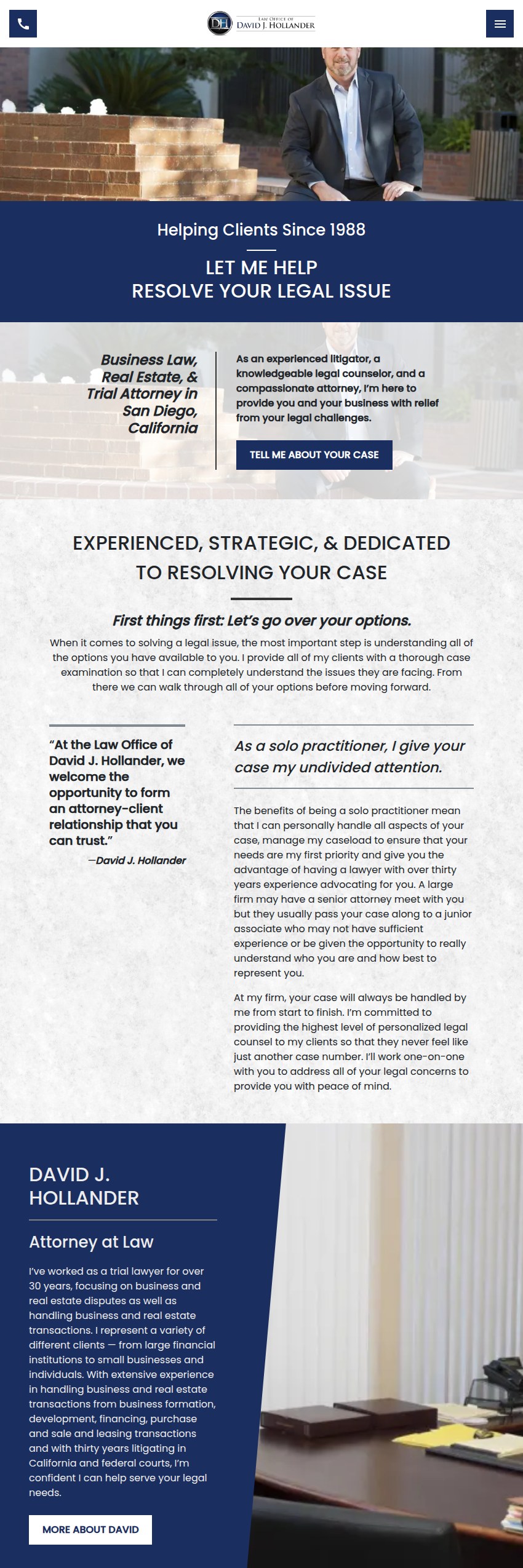 Screenshot of the Law Office of David J. Hollander website