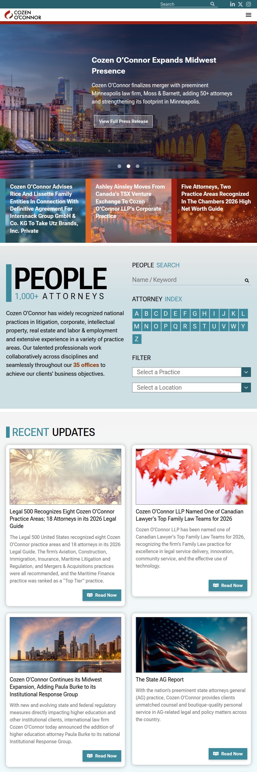 Screenshot of the Cozen O'Connor LLP website