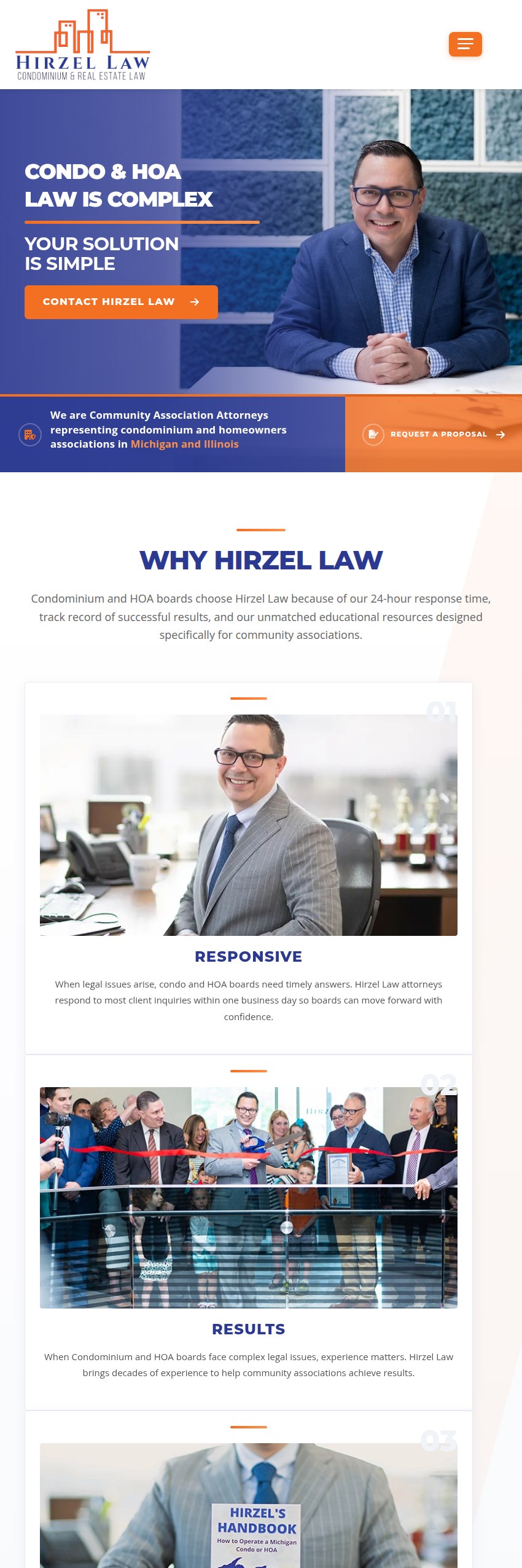 Screenshot of the Hirzel Law, PLC website