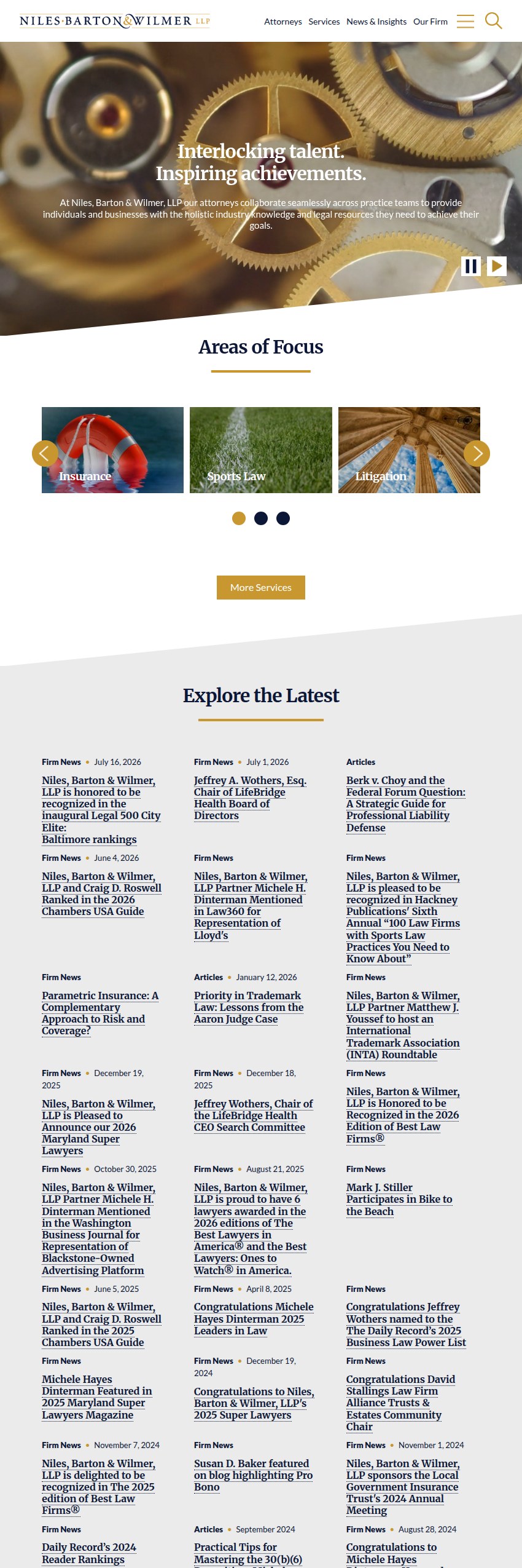 Screenshot of the Niles, Barton & Wilmer, LLP website