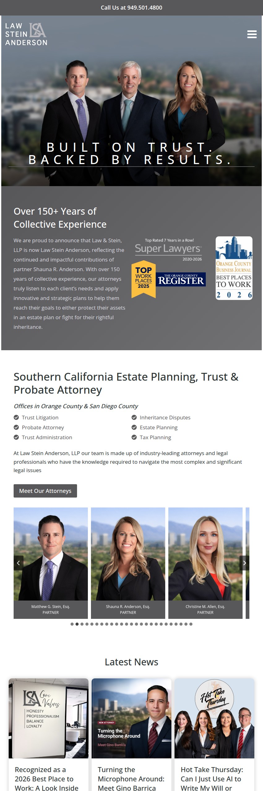 Screenshot of the Law Stein Anderson, LLP website