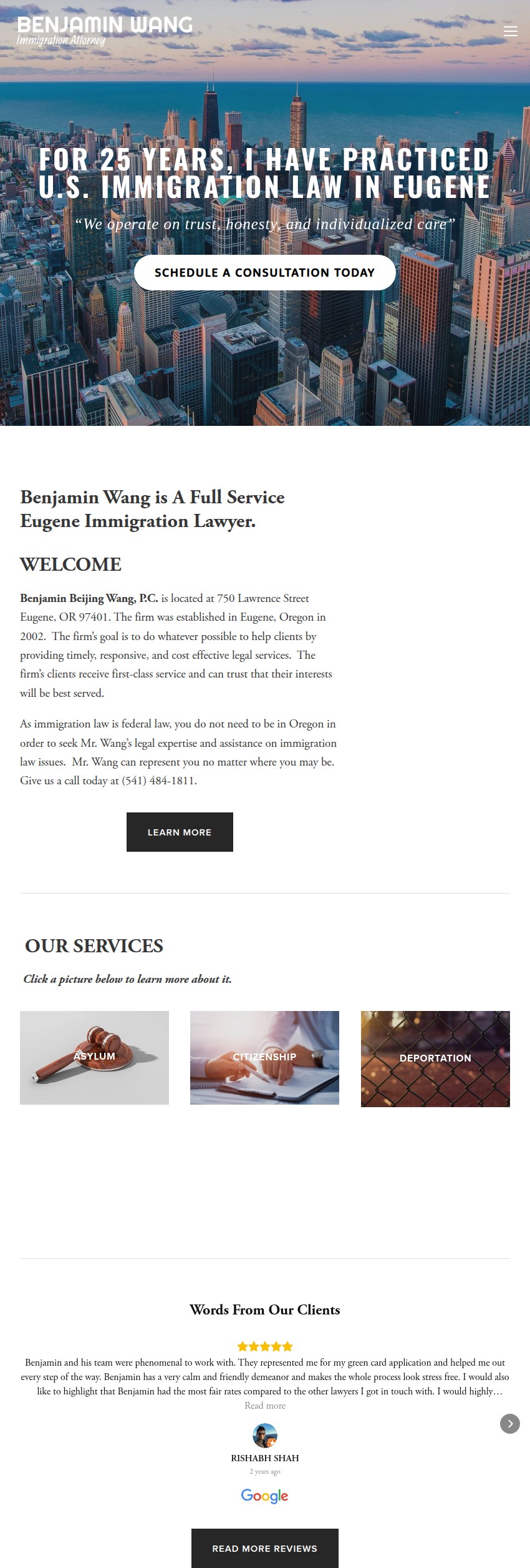 Screenshot of the Benjamin Beijing Wang, P.C. website