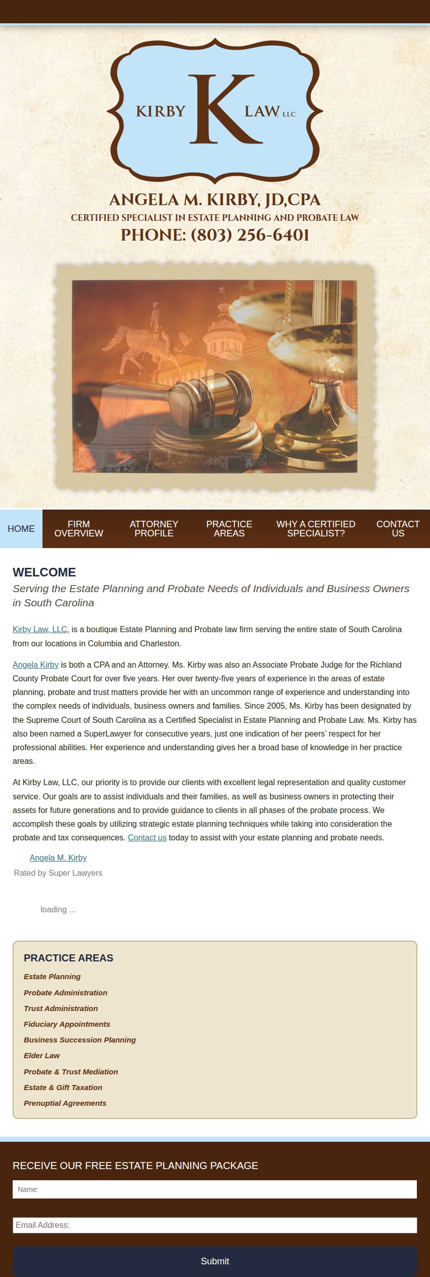 Screenshot of the Kirby Law, LLC website