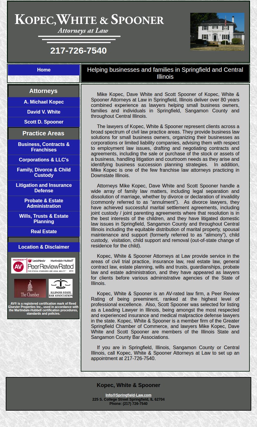 Screenshot of the Kopec, White & Spooner website