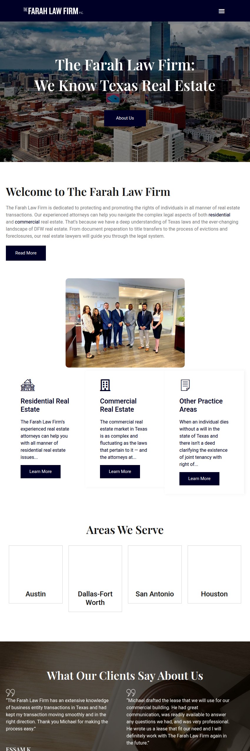 Screenshot of the The Farah Law Firm, P.C. website