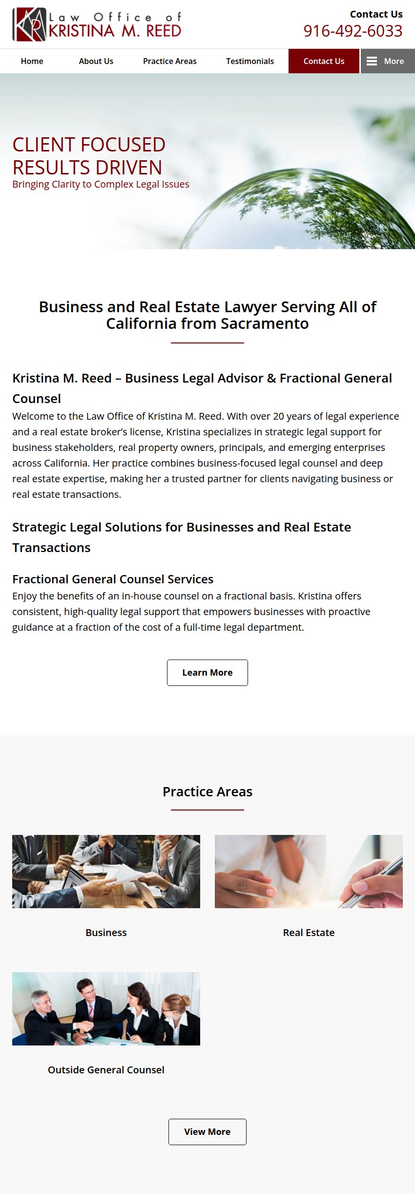 Screenshot of the Law Office of Kristina M. Reed website