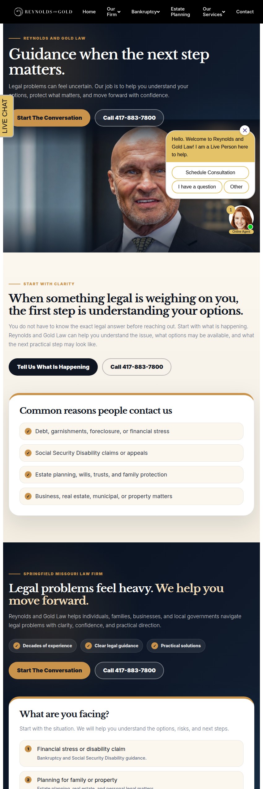 Screenshot of the Reynolds and Gold Law website