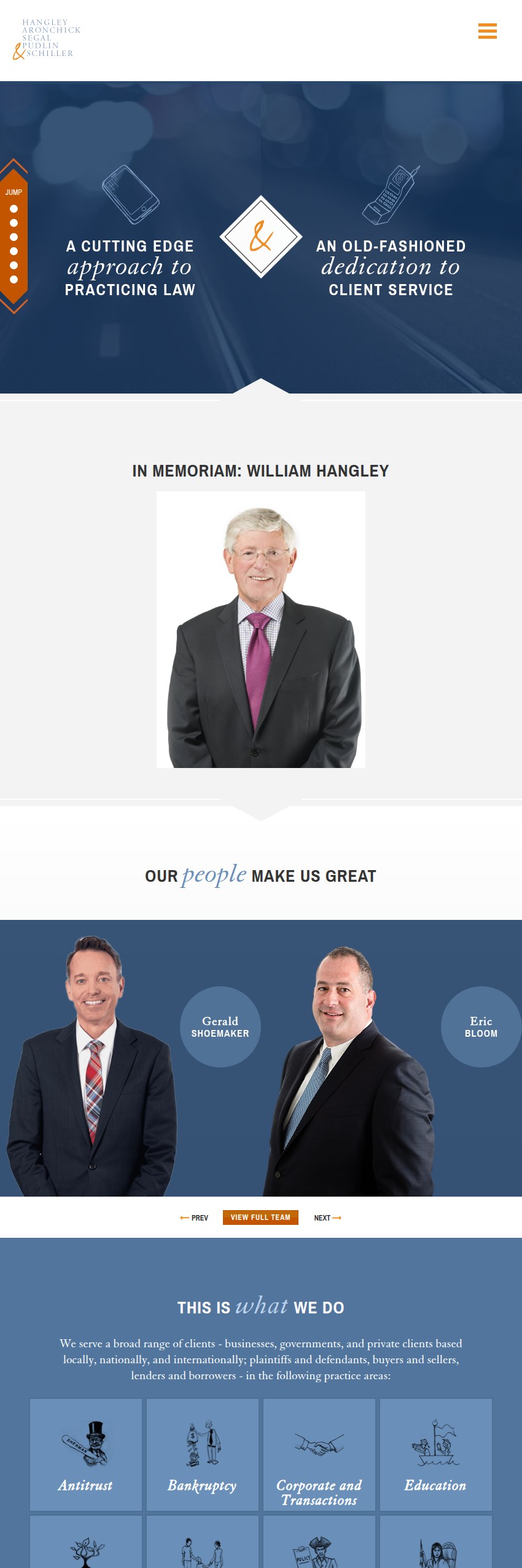 Screenshot of the Hangley Aronchick Segal Pudlin & Schiller website