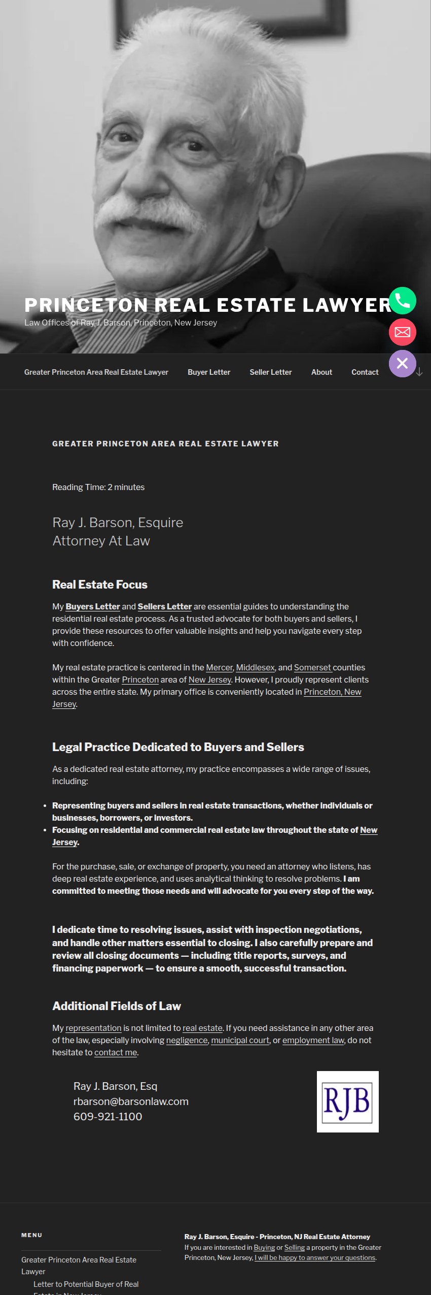 Screenshot of the Law Offices of Ray J. Barson website