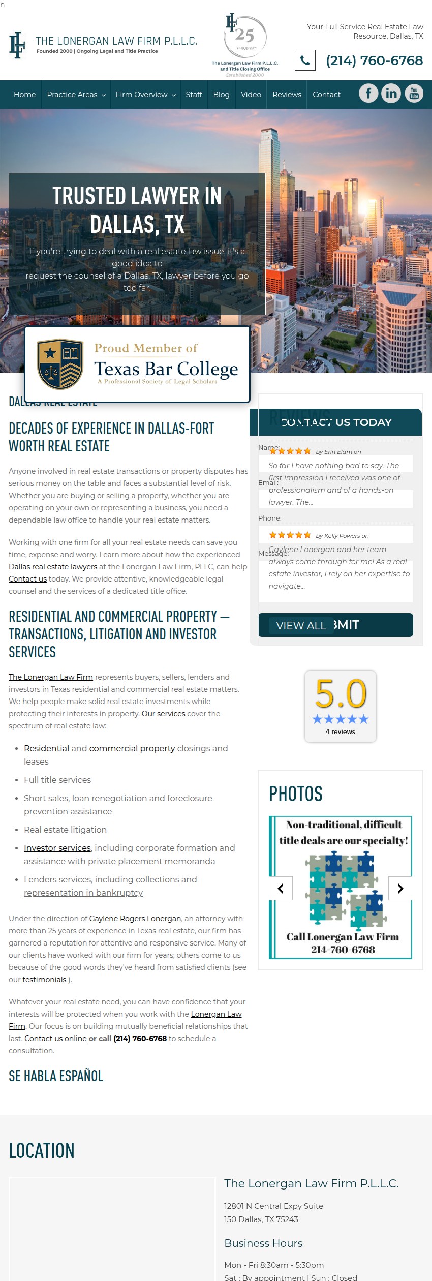 Screenshot of the The Lonergan Law Firm P.L.L.C. website
