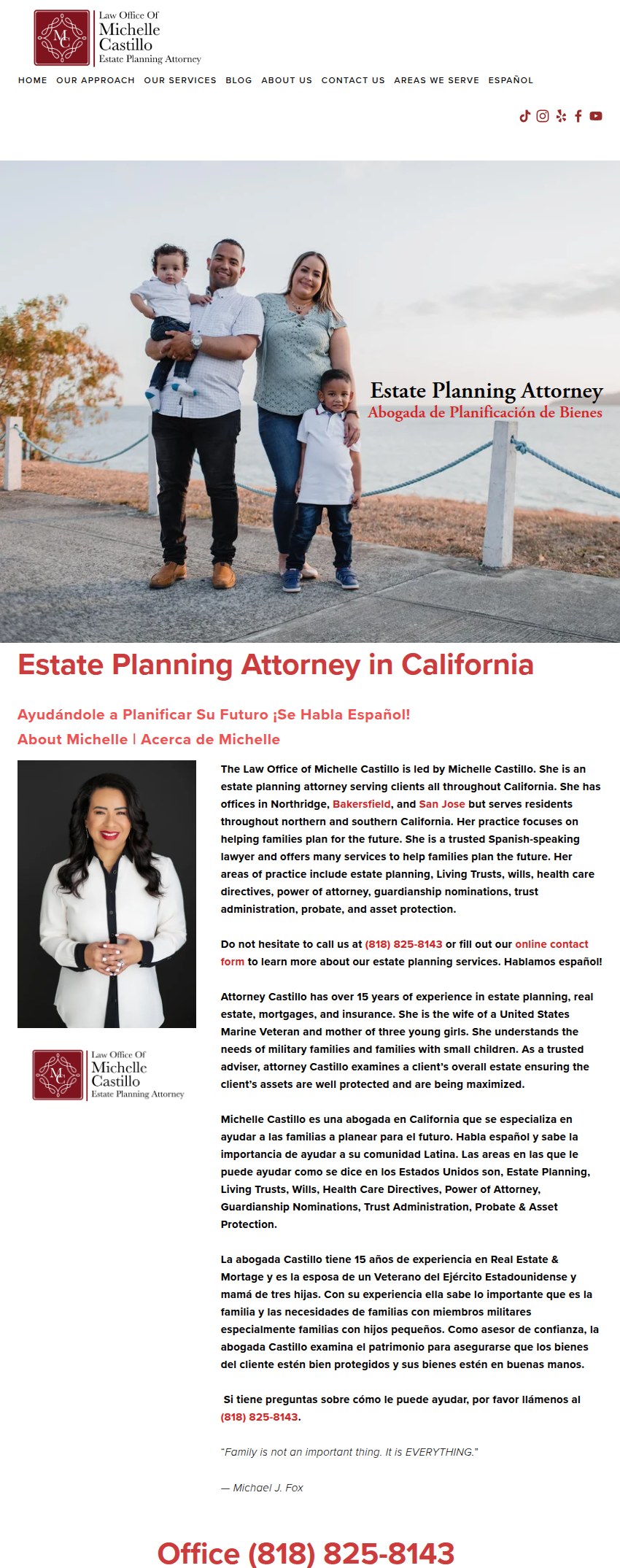 Screenshot of the Law Office of Michelle Castillo website