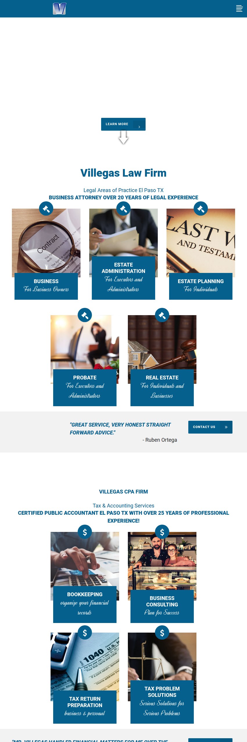 Screenshot of the Villegas Law & CPA Firm website