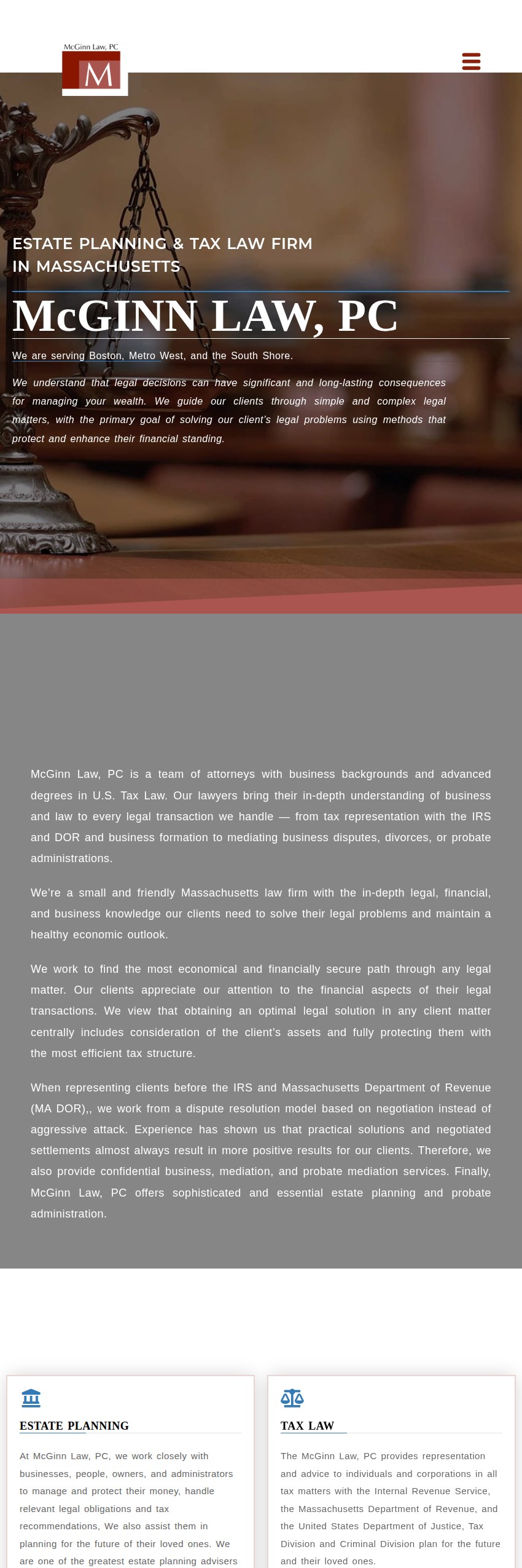 Screenshot of the McGinn Law, PC website
