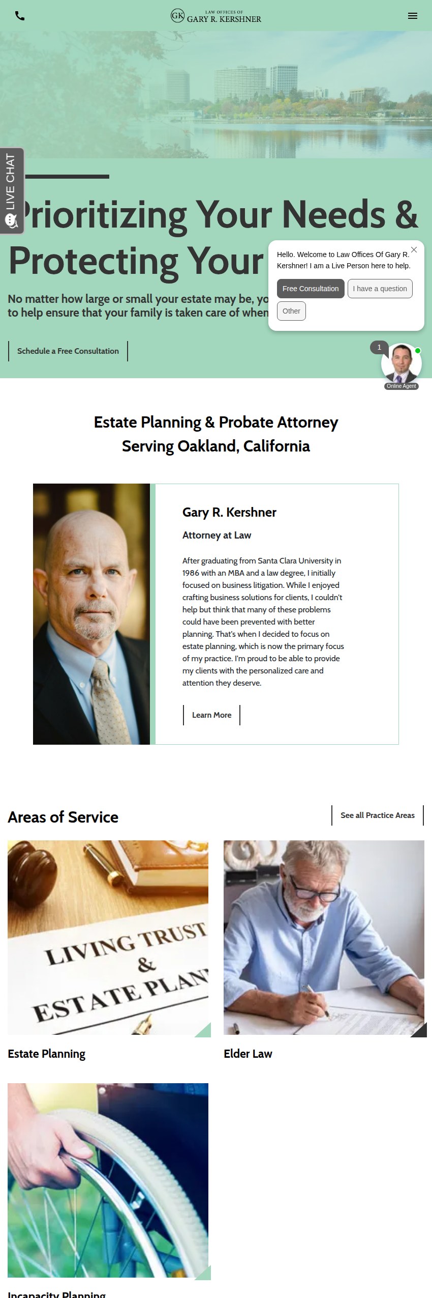 Screenshot of the Law Offices of Gary R. Kershner website
