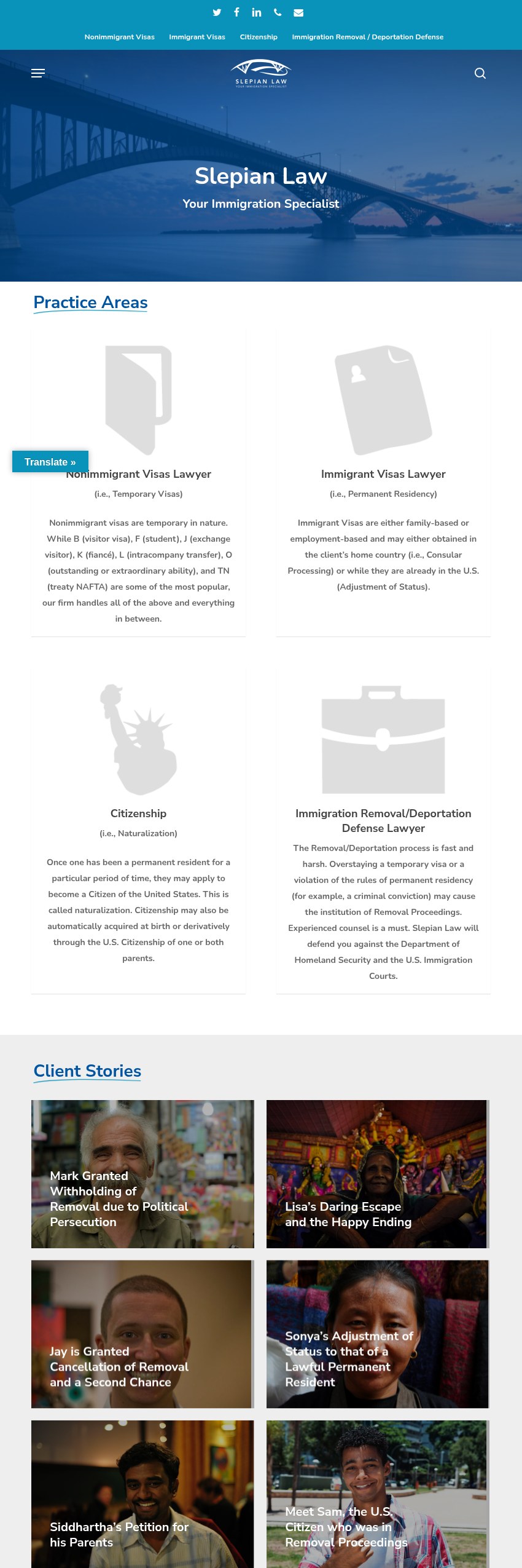 Screenshot of the Slepian Law website
