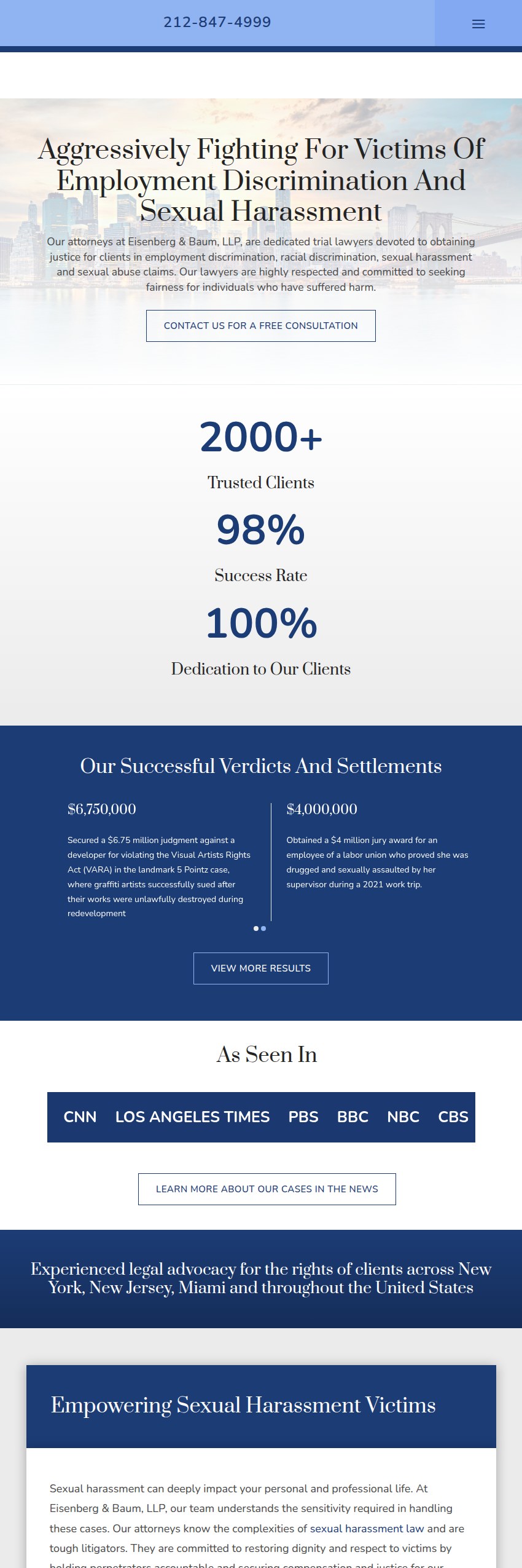 Screenshot of the Eisenberg & Baum, LLP website