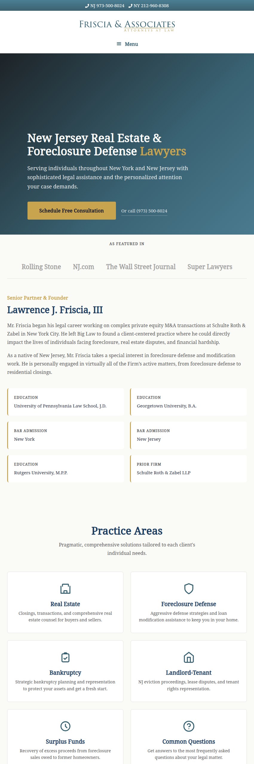 Screenshot of the Friscia & Associates, LLC website