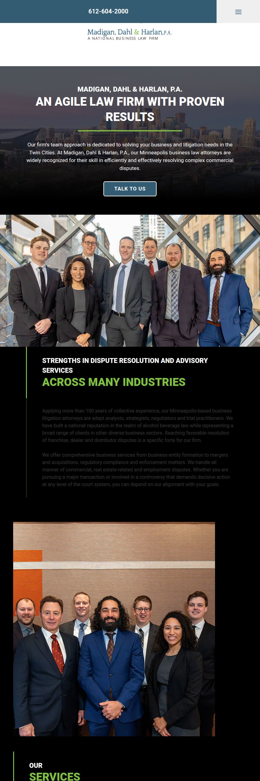 Screenshot of the Madigan, Dahl & Harlan, P.A. website