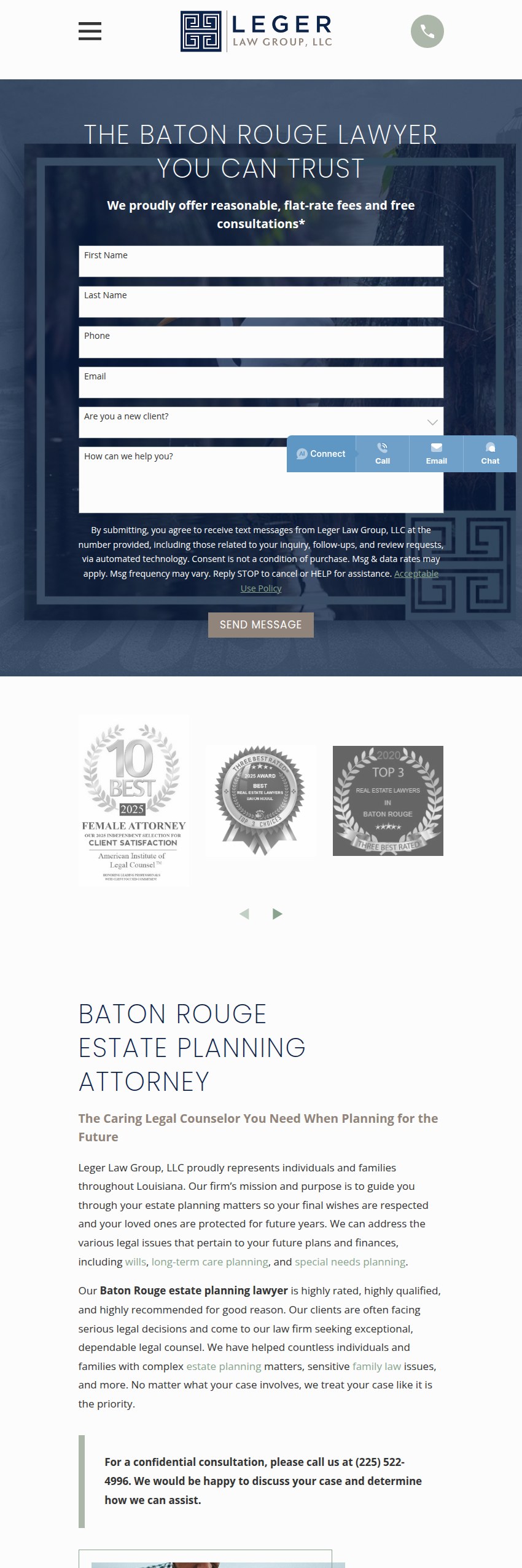 Screenshot of the Leger Law Group, LLC website