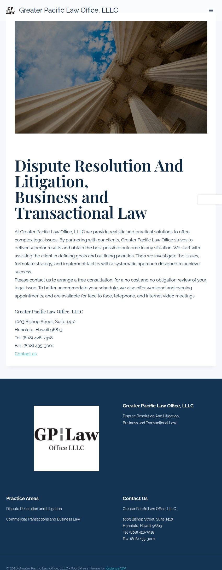 Screenshot of the Greater Pacific Law Office, LLLC website