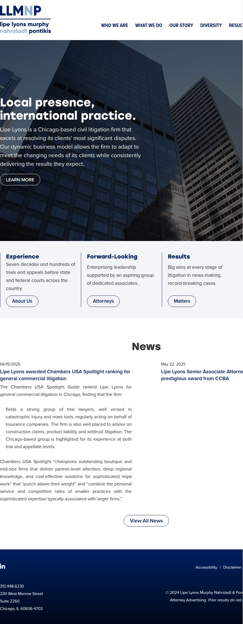 Screenshot of the Lipe Lyons Murphy Nahrstadt & Pontikis Ltd. website