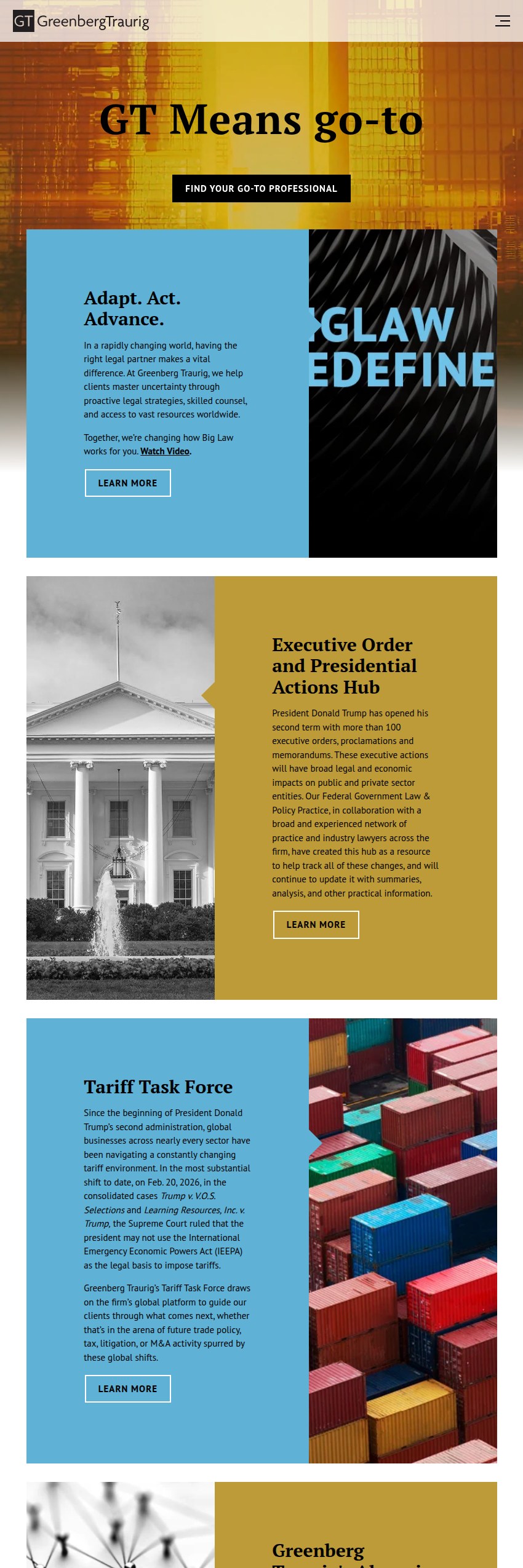 Screenshot of the Greenberg Traurig, LLP website