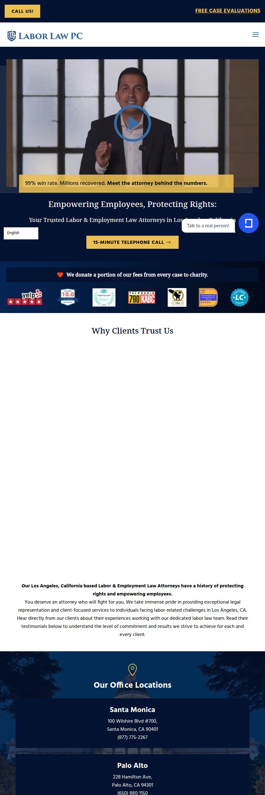 Screenshot of the Labor Law PC website