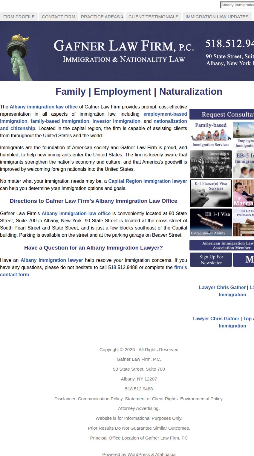 Screenshot of the Gafner Law Firm, P.C. website