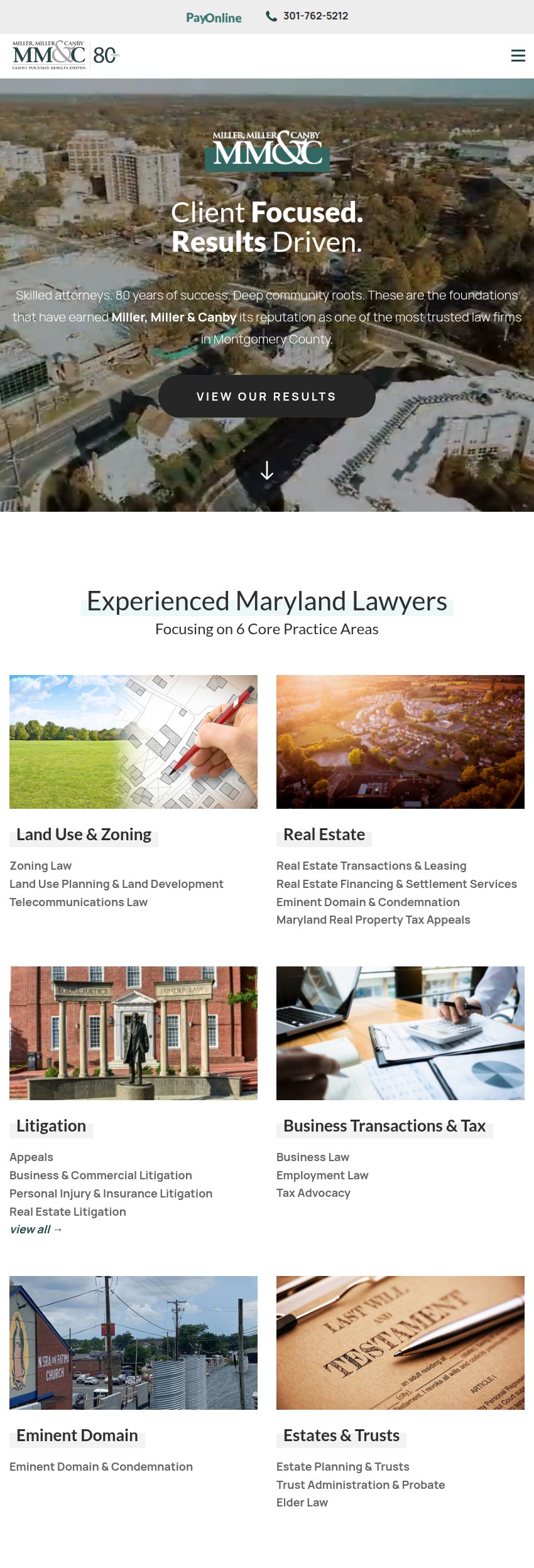 Screenshot of the Miller, Miller & Canby website