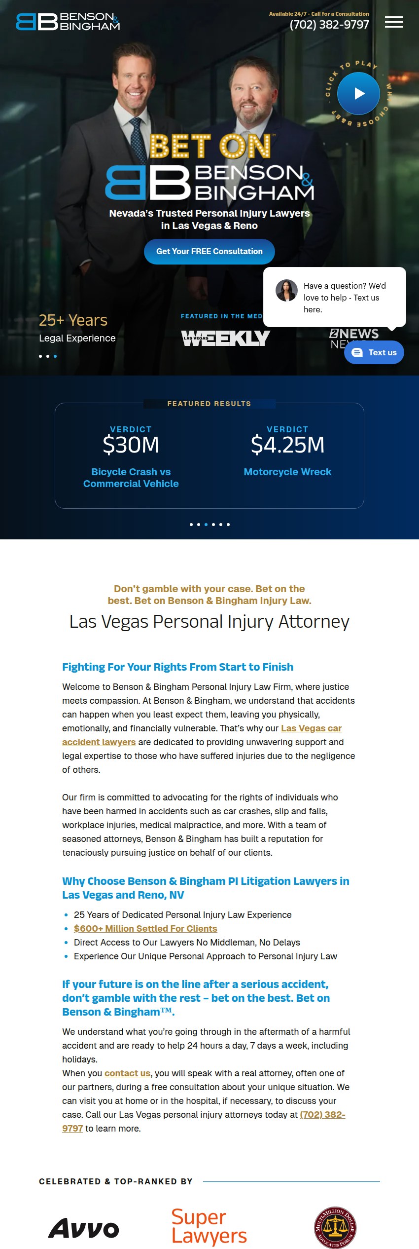Screenshot of the Benson & Bingham Accident Injury Lawyers, LLC website