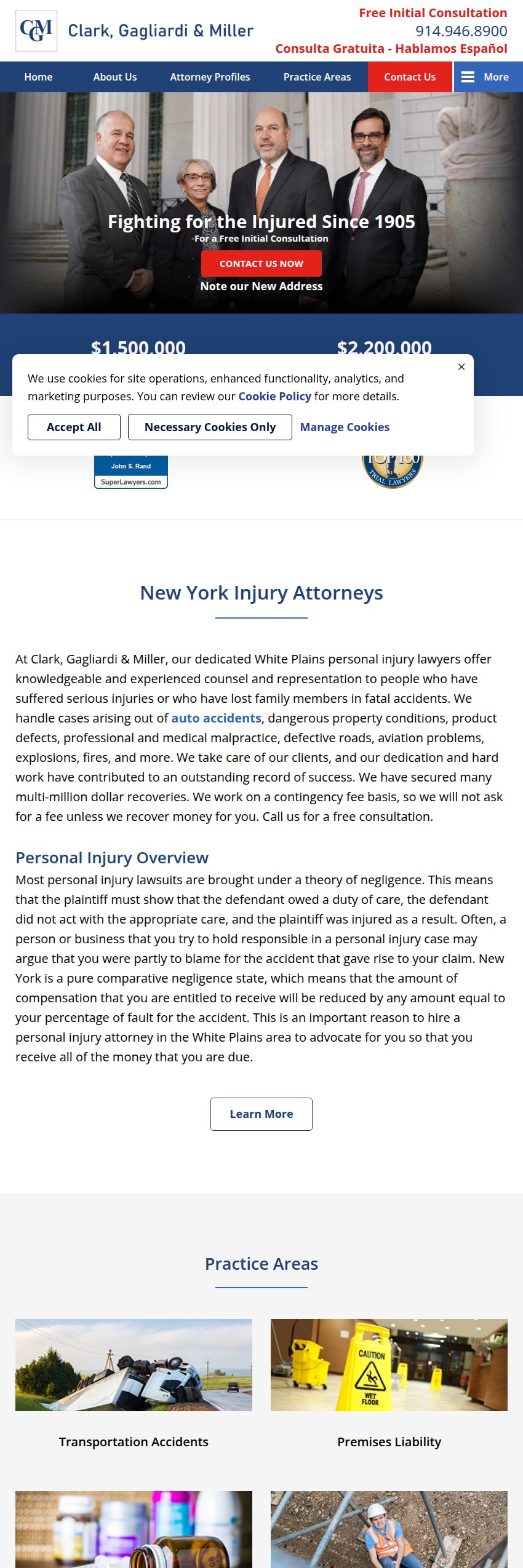 Screenshot of the Clark, Gagliardi & Miller, P.C. website