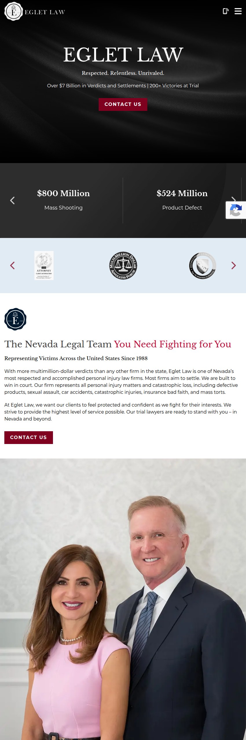 Screenshot of the Eglet Law website