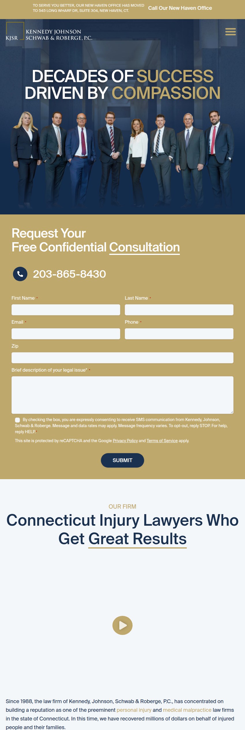 Screenshot of the Kennedy, Johnson, Schwab & Roberge, P.C. website