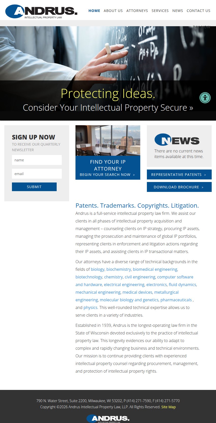 Screenshot of the Andrus Intellectual Property Law, LLP website