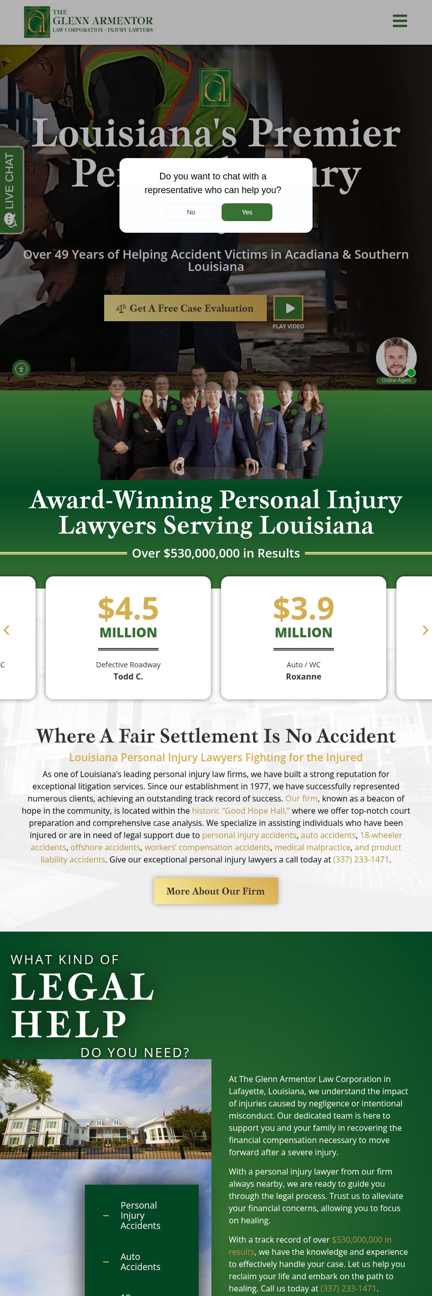 Screenshot of the The Glenn Armentor Law Corporation website