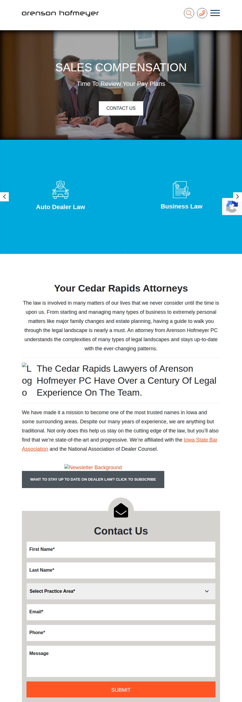 Screenshot of the Arenson Hofmeyer PC website