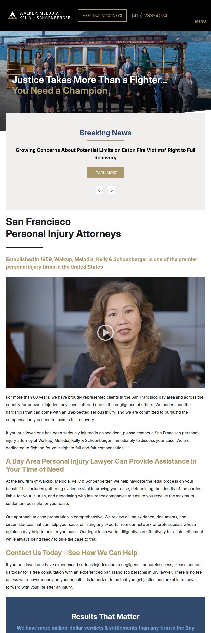 Screenshot of the Walkup, Melodia, Kelly & Schoenberger website