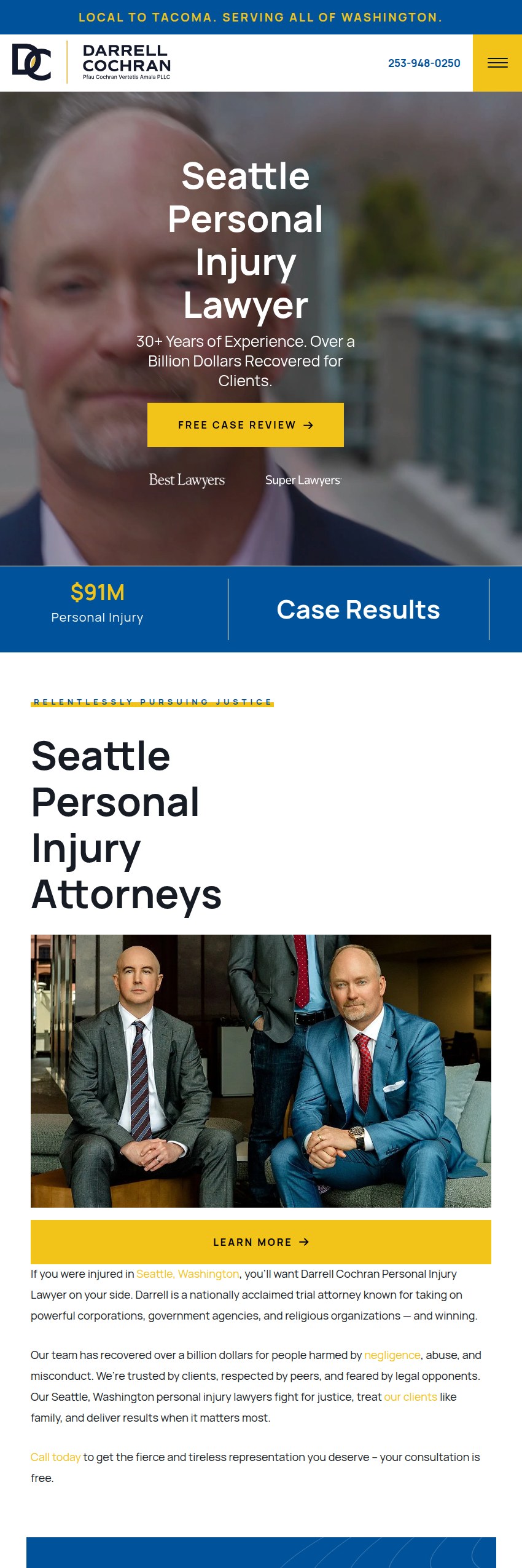 Screenshot of the Darrell Cochran Personal Injury Lawyer website