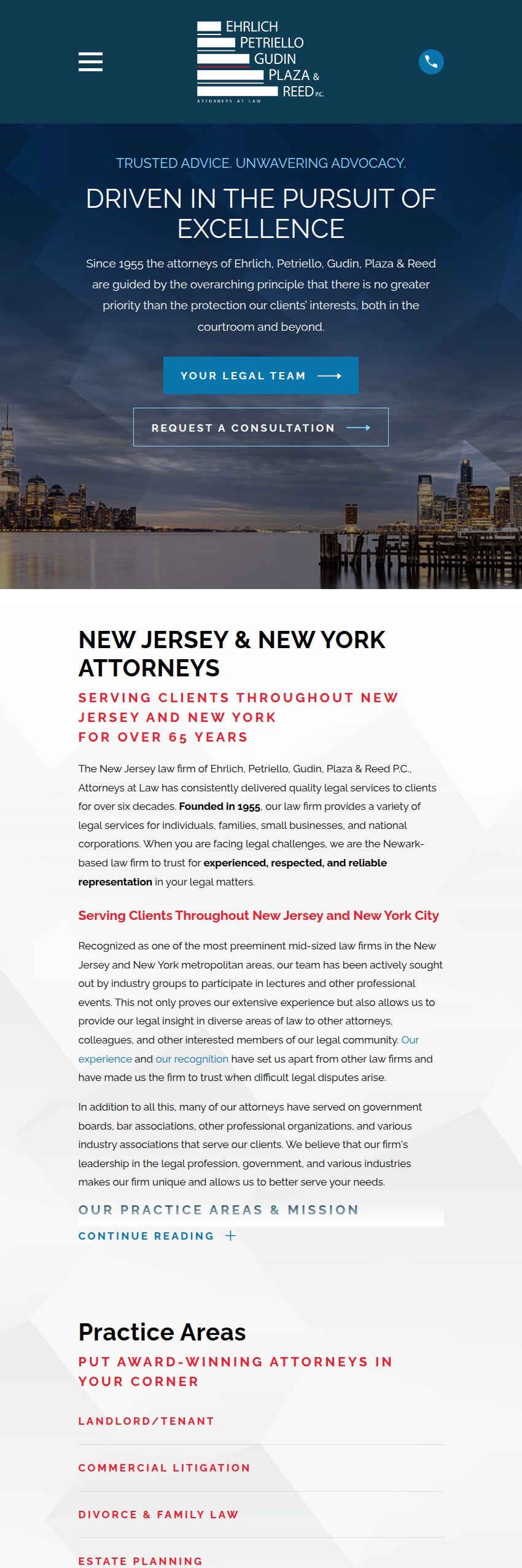Screenshot of the Ehrlich, Petriello, Gudin, Plaza & Reed P.C. website