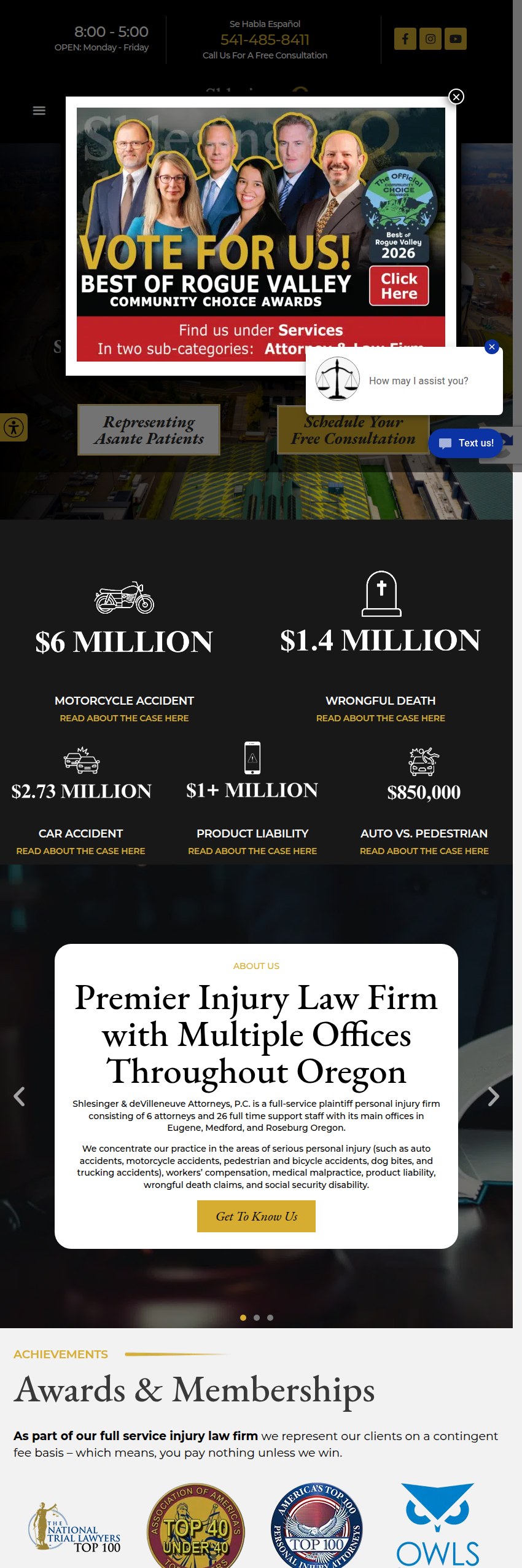 Screenshot of the Shlesinger & deVilleneuve Attorneys, P.C. website