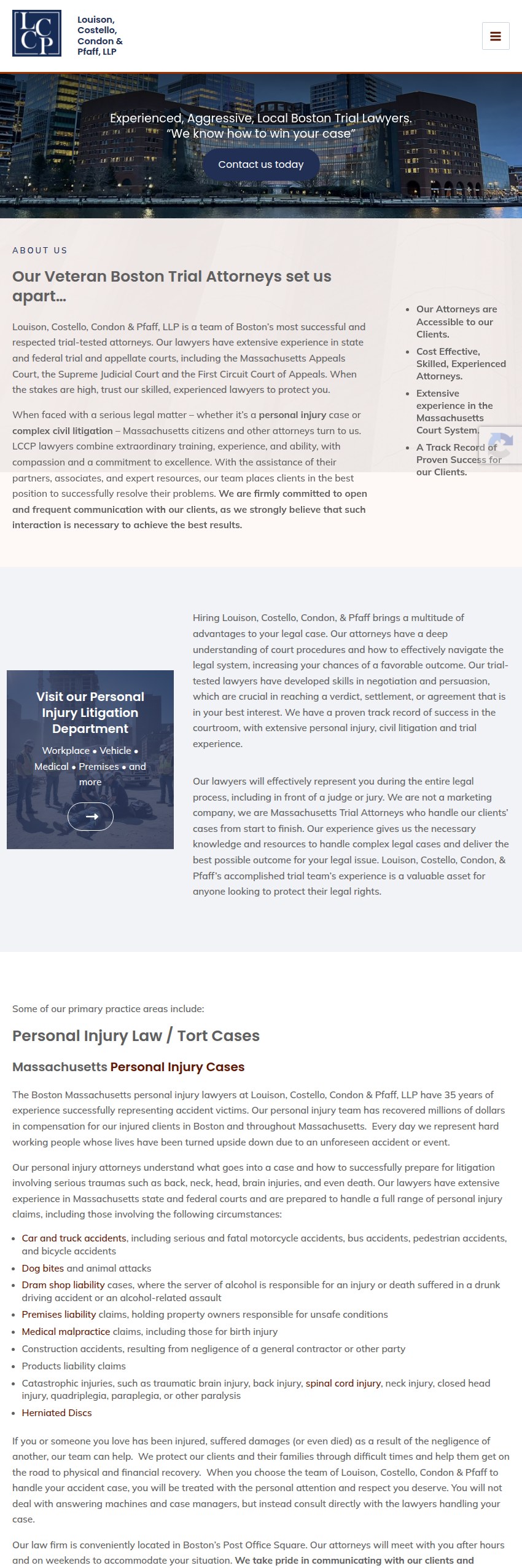 Screenshot of the Louison, Costello, Condon & Pfaff, LLP website