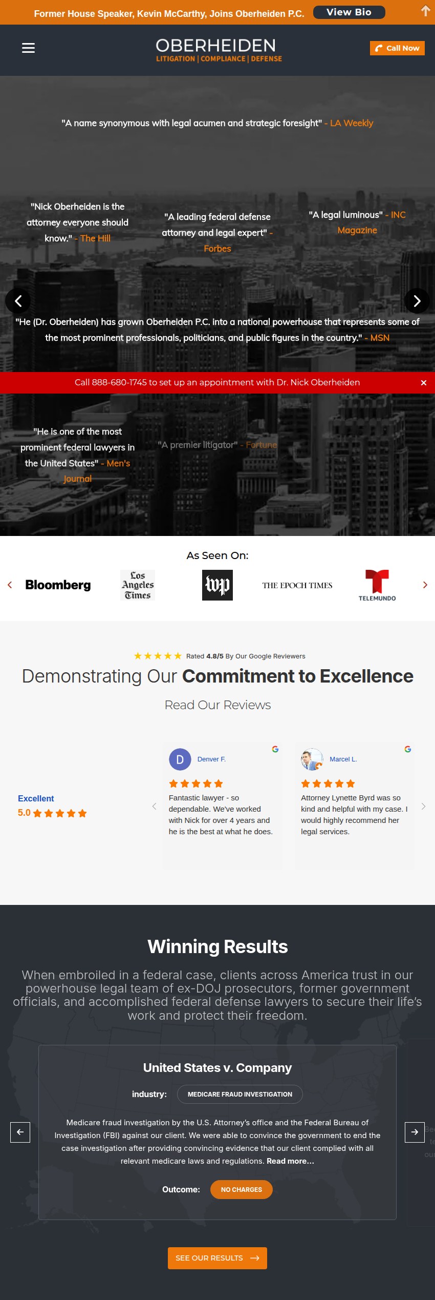 Screenshot of the Oberheiden P.C. website